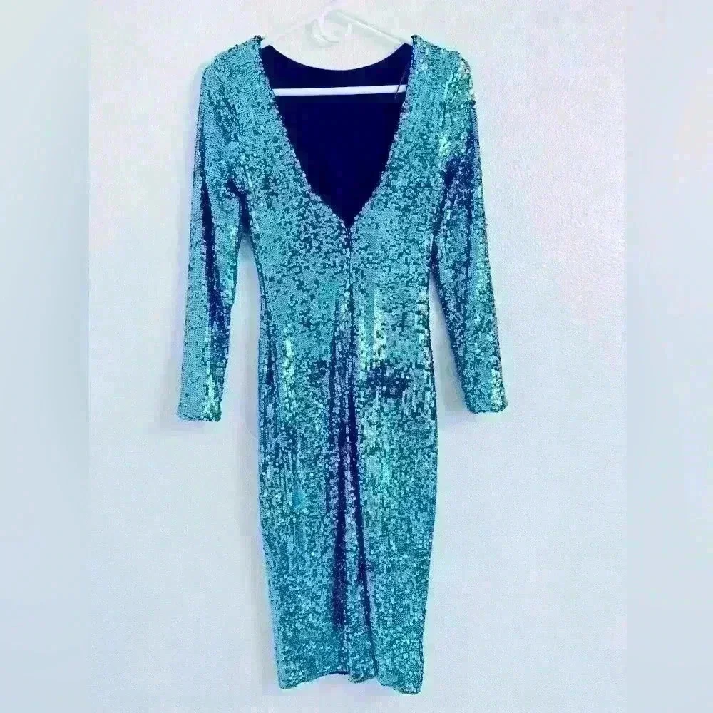 Dress The Population Emery Long Sleeve Sequin Body-Con Dress Size XS